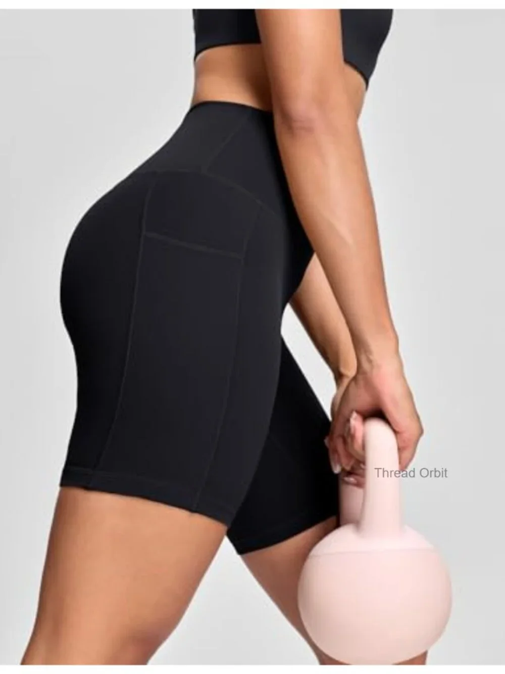 High Waisted Biker Shorts with Pockets Nylon Blend Tummy Control Workout Yoga